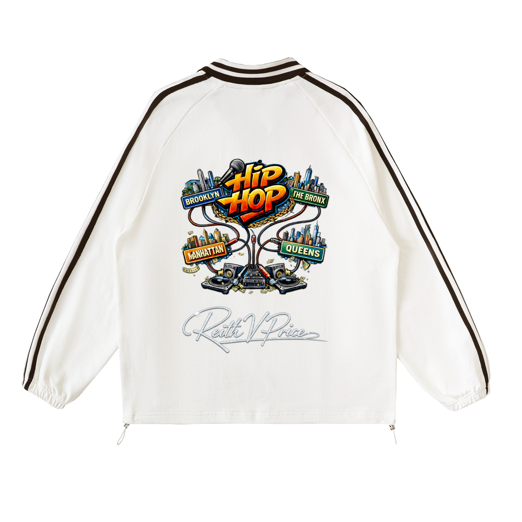 Contrast Striped Lapel Collar Sweatshirt