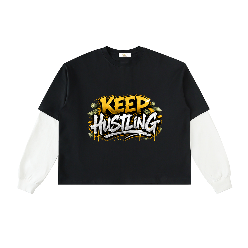 Layered Contrast Sleeve Cotton T-Shirt