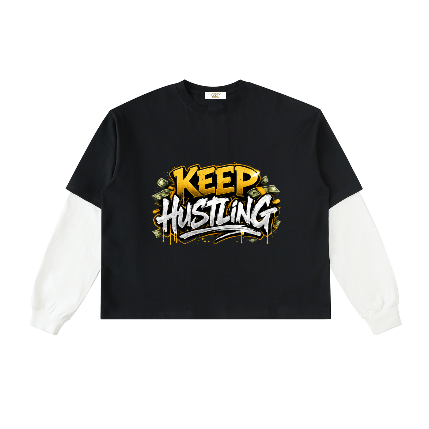 Layered Contrast Sleeve Cotton T-Shirt