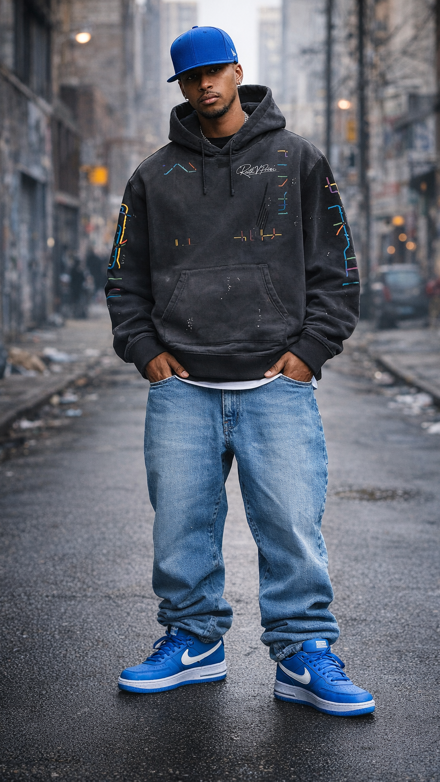Vintage Washed Frayed Subway Hoodie