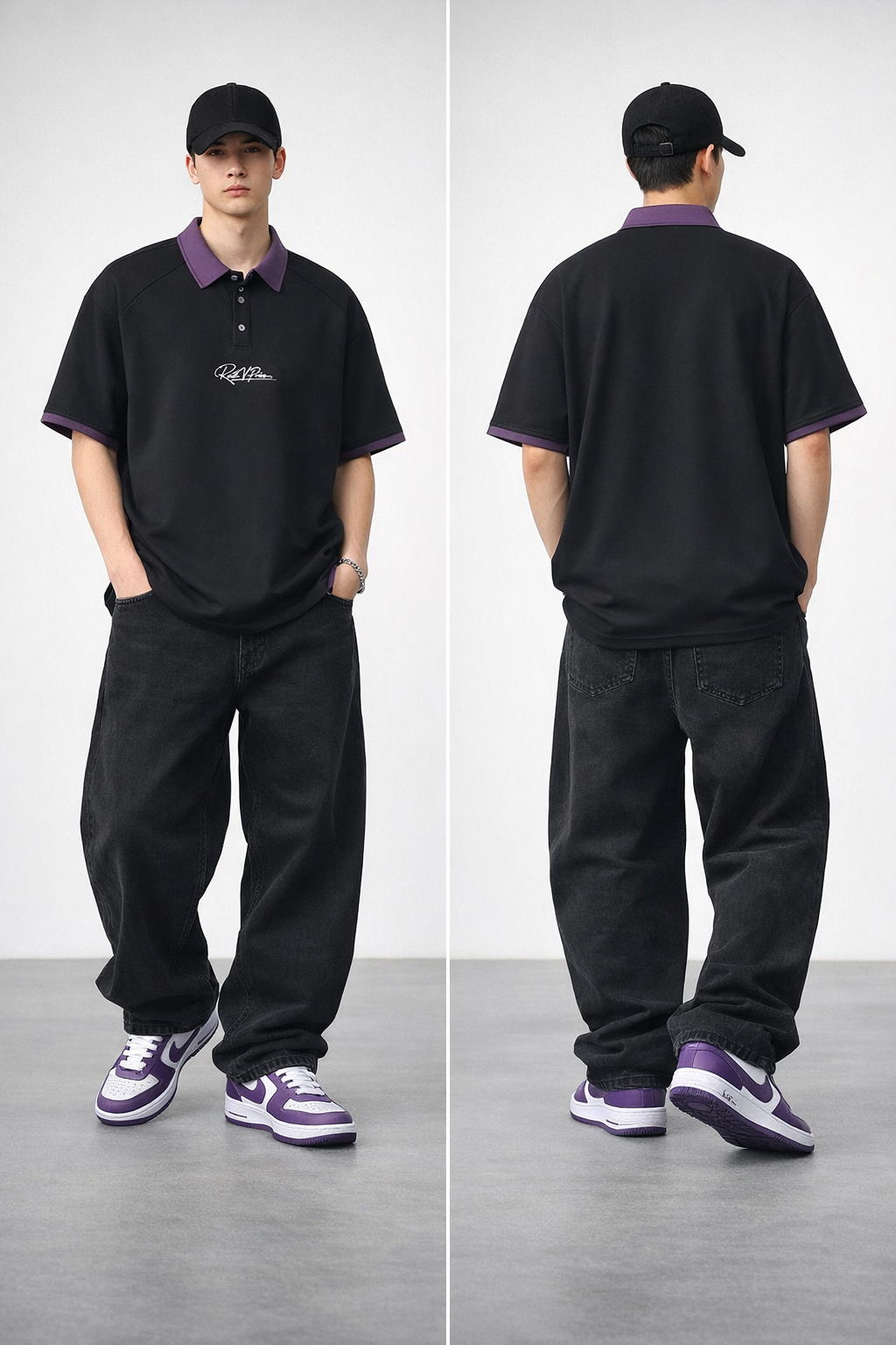 Contrast Collar Raglan Polo Shirt