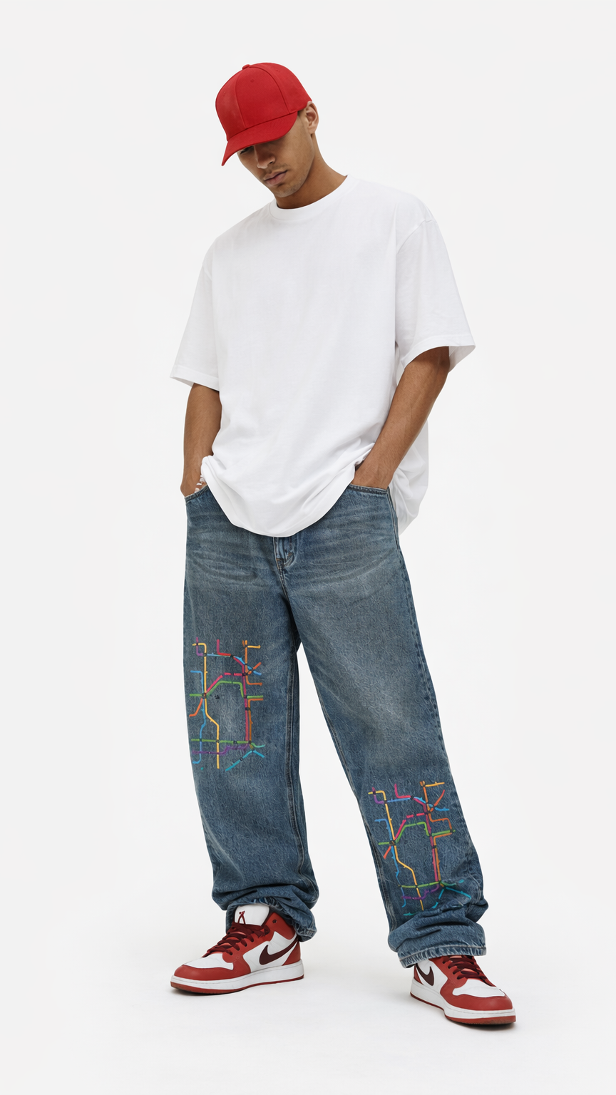 Vintage Wash Baggy Denim Jeans