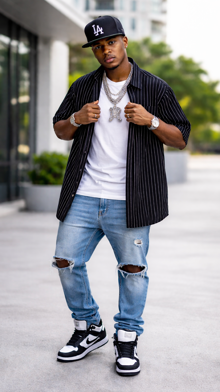 Unisex Striped Boxy Button-Up Shirt