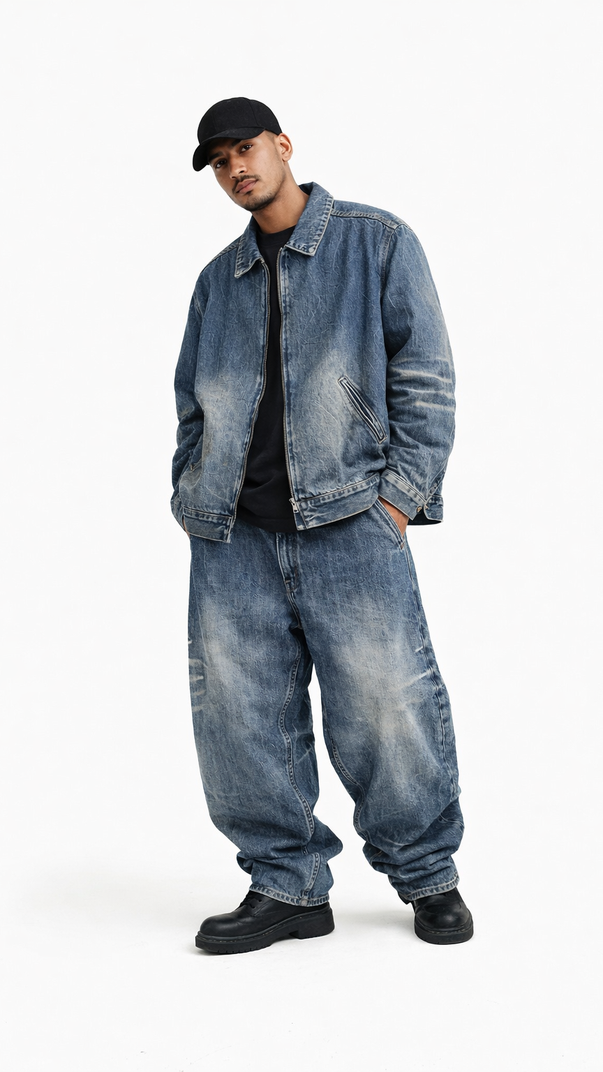 Vintage Wash Zip Up Denim Jacket