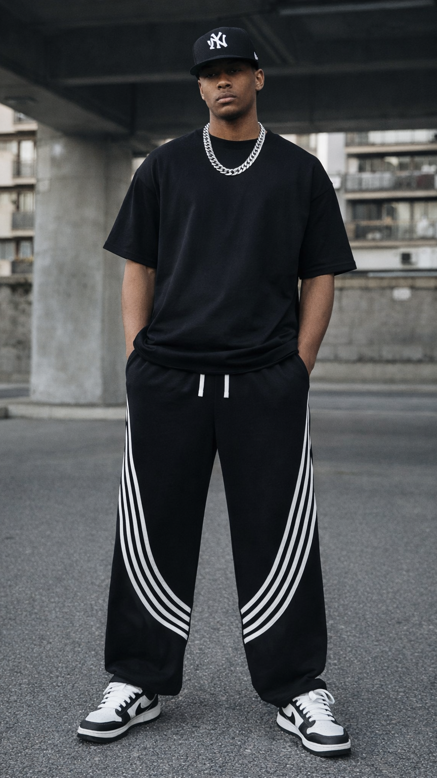 Curved Stripe Straight Sweatpants